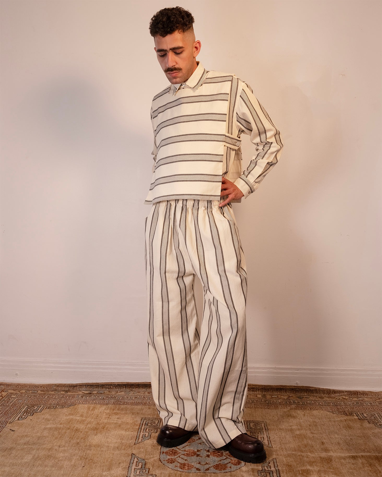 Chiyama Bib - Black & Ivory Stripe