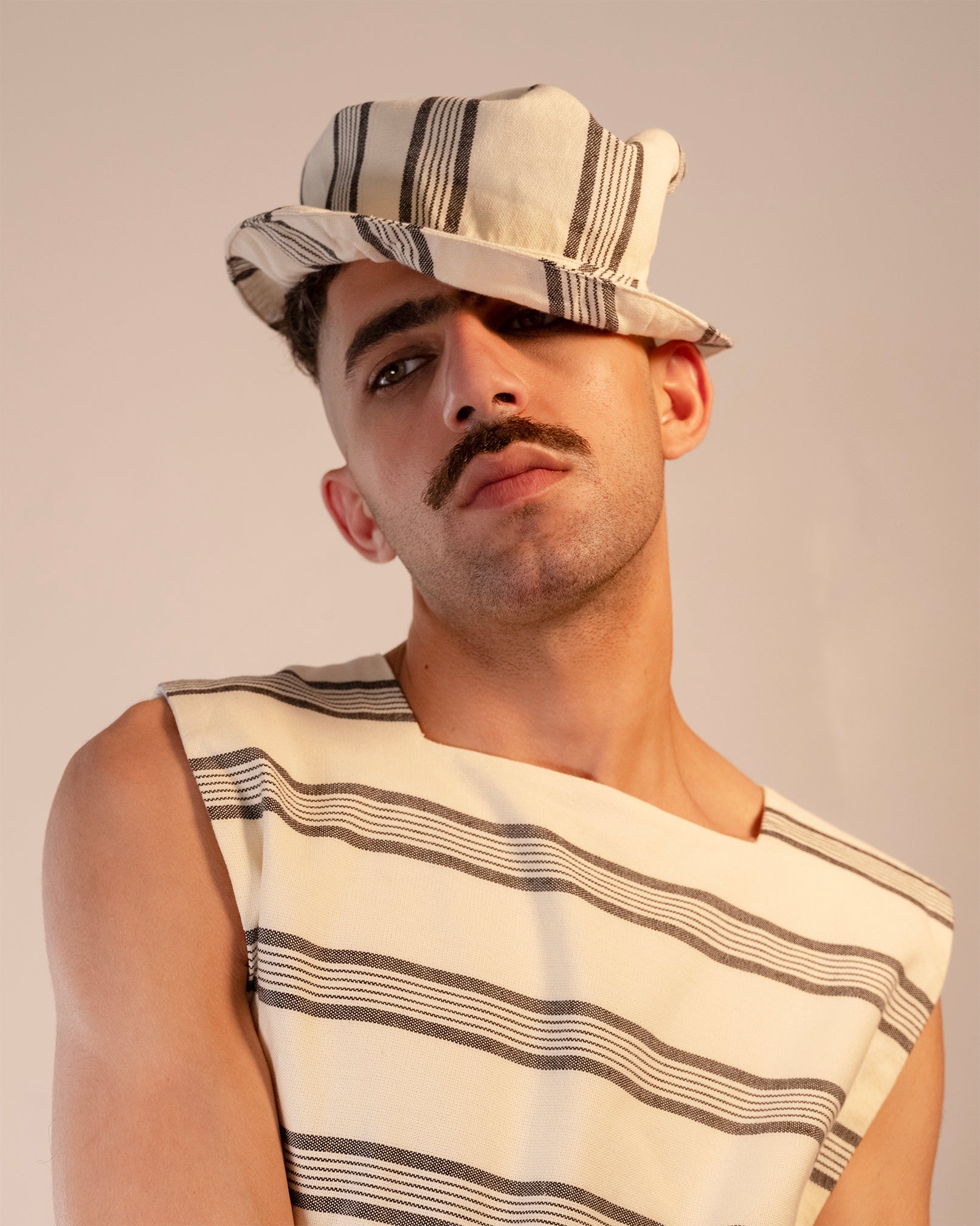 Thambi Bucket Hat - Black & Ivory Stripe