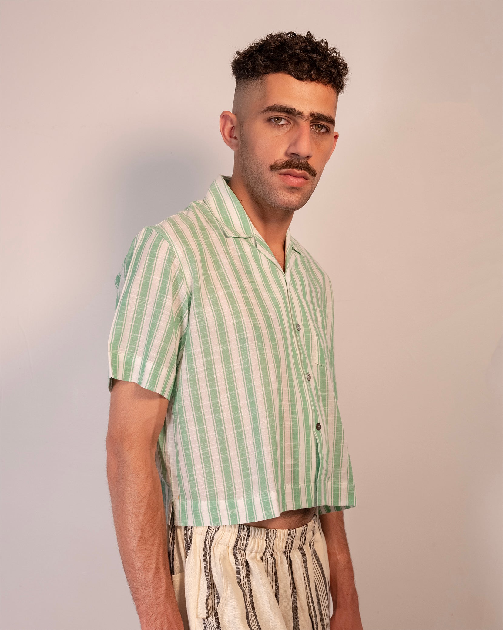 Cropped Partha Shirt - Green Stripe
