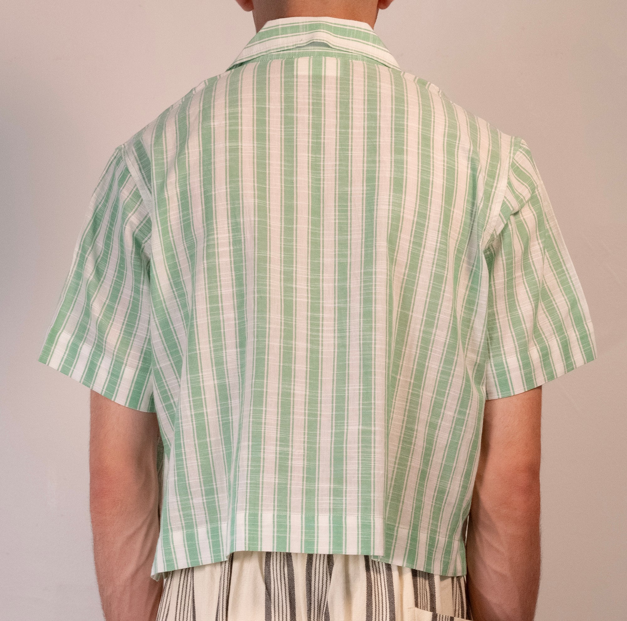 Cropped Partha Shirt - Green Stripe
