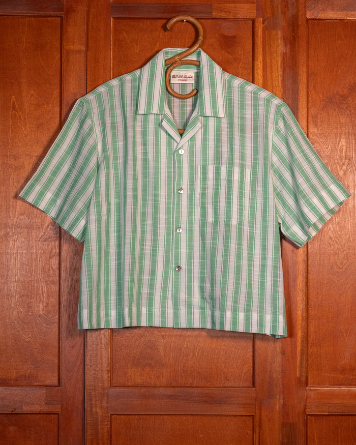 Cropped Vedavalli Shirt - Green Stripe