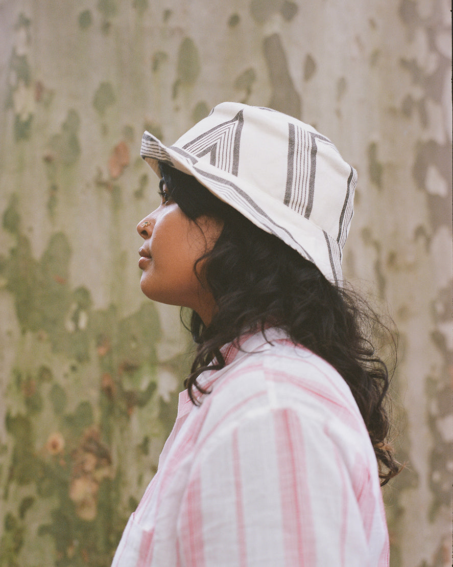 Thambi Bucket Hat - Black & Ivory Stripe