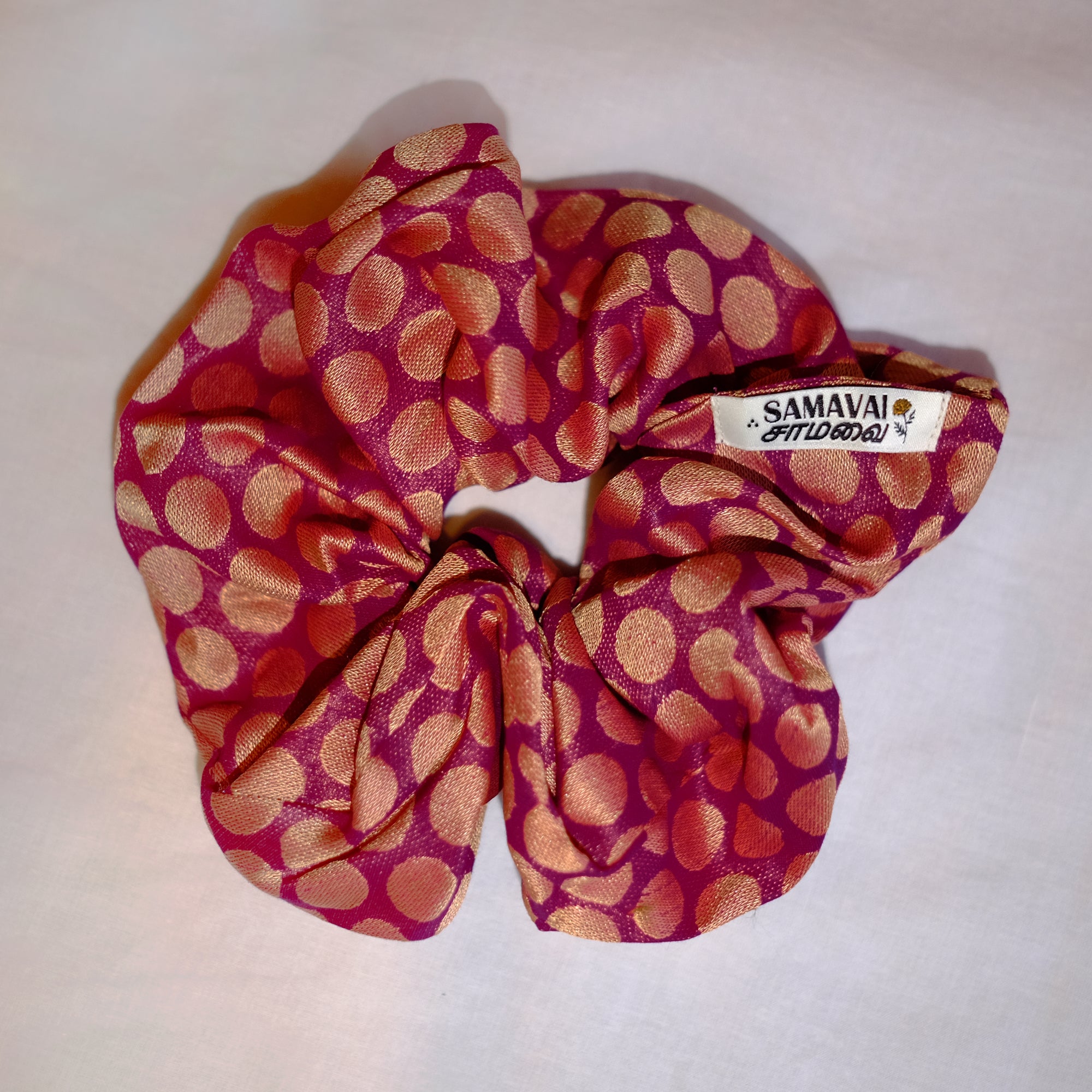 Saroja Scrunchie - Fuchsia & Gold Cotton